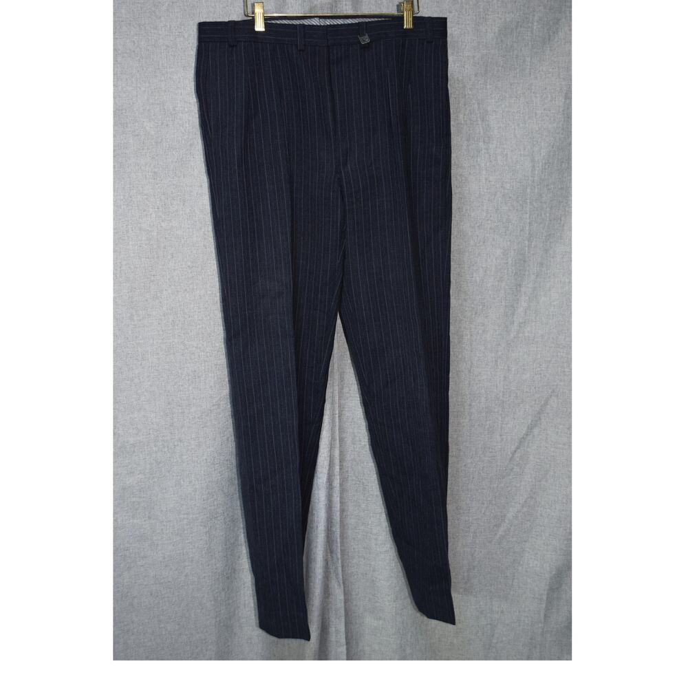 Vintage Pierre Cardin Navy Pinstripe Wool Dress Pants 36x32